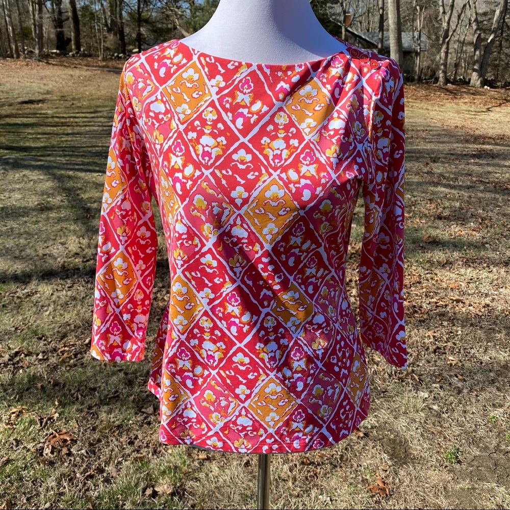 J. McLaughlin Pink and Orange Patterned Top